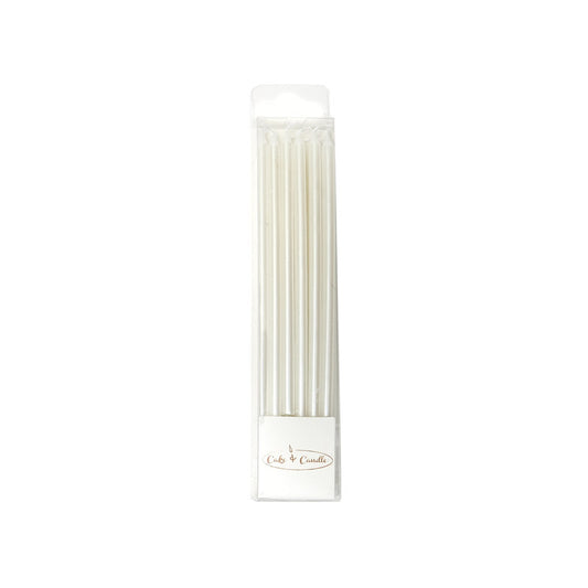 12cm Tall Cake Candles PEARLISED WHITE (Pack of 12)