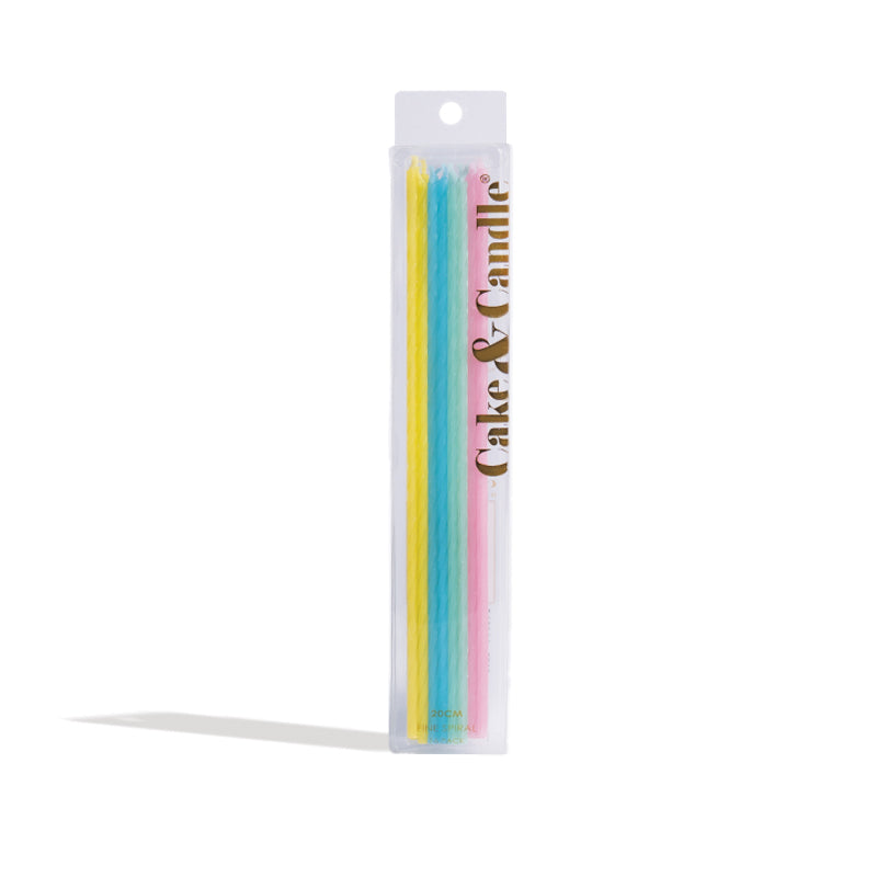 20cm FINE SPIRAL Cake Candles RAINBOW (Pack of 16)