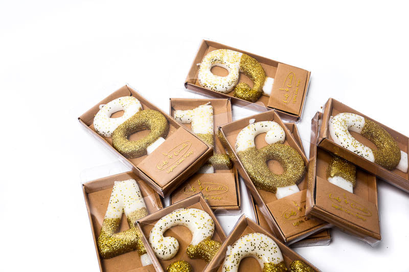8cm GOLD Glitter Dipped Candle - NUMBER 0