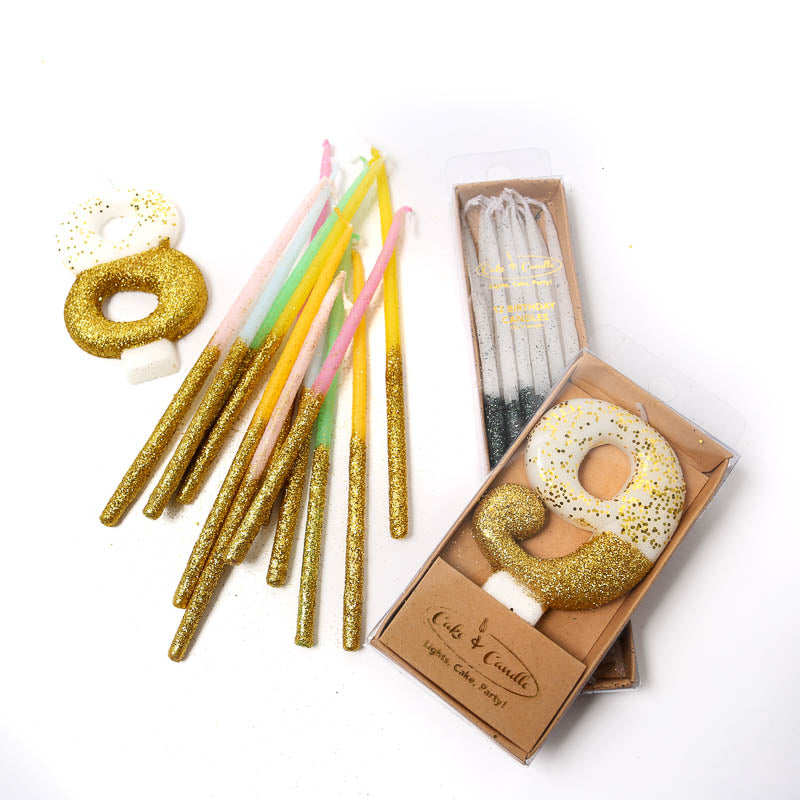 8cm GOLD Glitter Dipped Candle - NUMBER 5