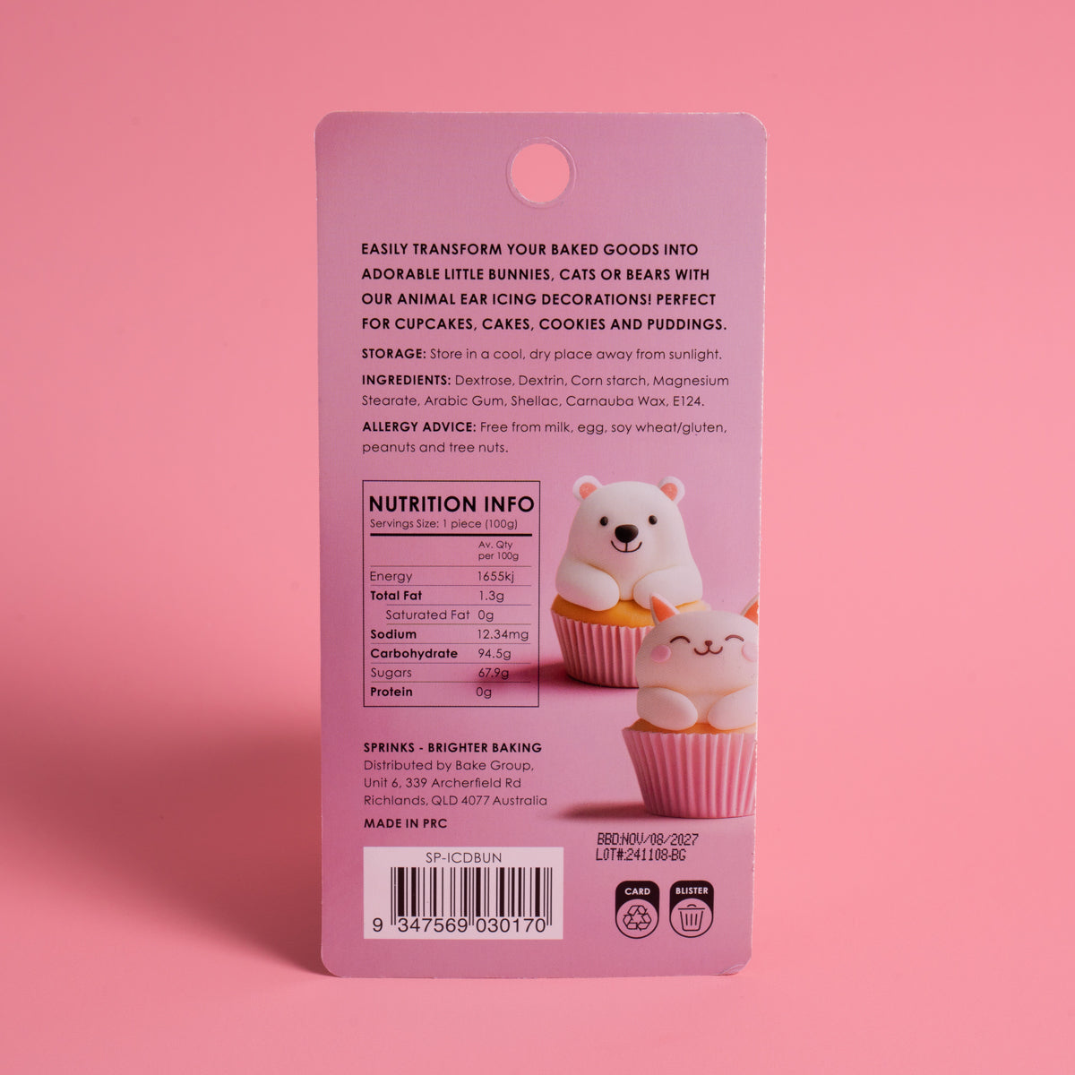 Sprinks Easter Bunny Ears Icing Decorations 8 pcs Edible Toppers