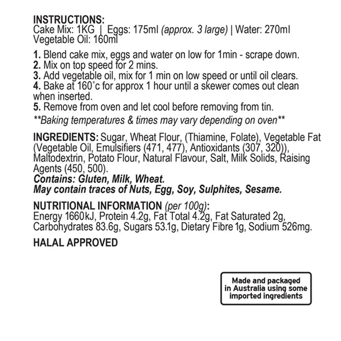 Bakels White Mud Cake Mix 15kg BULK