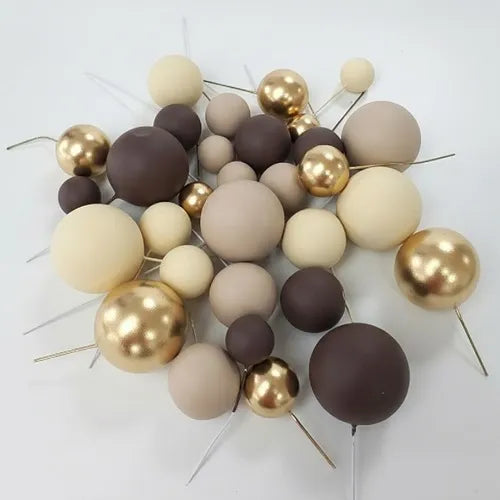 Brown, Cream, Gold Deco Foam Ball Round Cake Topper (32 piece)