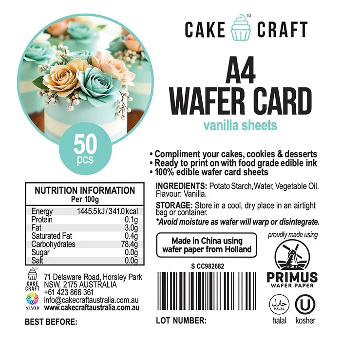 Cake Craft A4 Edible Wafer Card 50pcs BULK