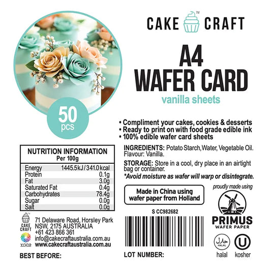 Cake Craft A4 Edible Wafer Card 50pcs BULK