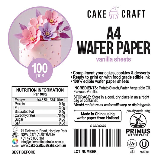 Cake Craft A4 Edible Vanilla Wafer Paper 100pcs BULK