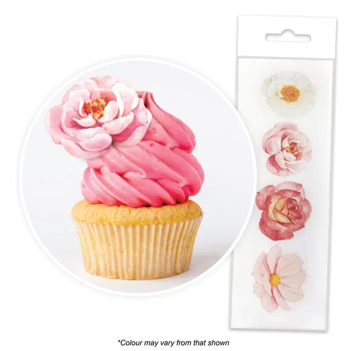 Assorted Flowers Edible Wafer Cupcake Toppers 16pcs