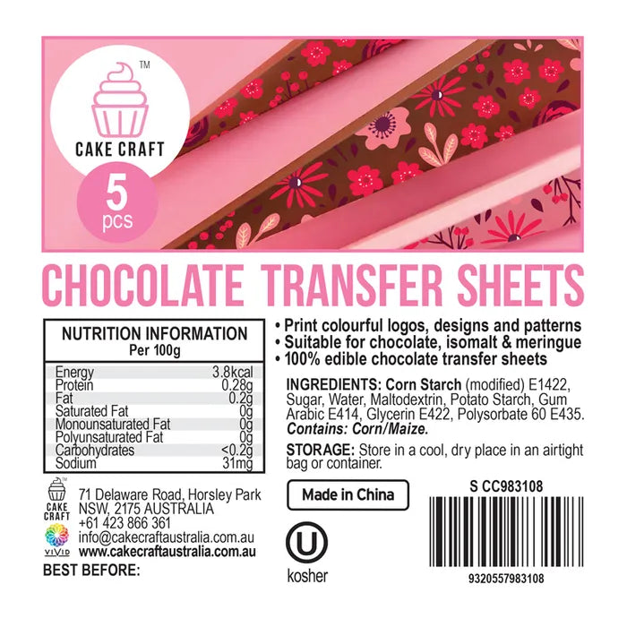 Chocolate Transfer Sheets - 5 pack
