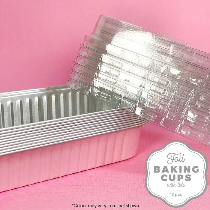 CAKE CRAFT | FOIL BAKING CUP WITH LID | RECTANGLE | LIGHT PINK | 10 PACK