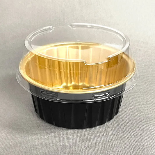 CAKE CRAFT | FOIL BAKING CUP WITH LID | ROUND | BLACK & GOLD | 50 PACK