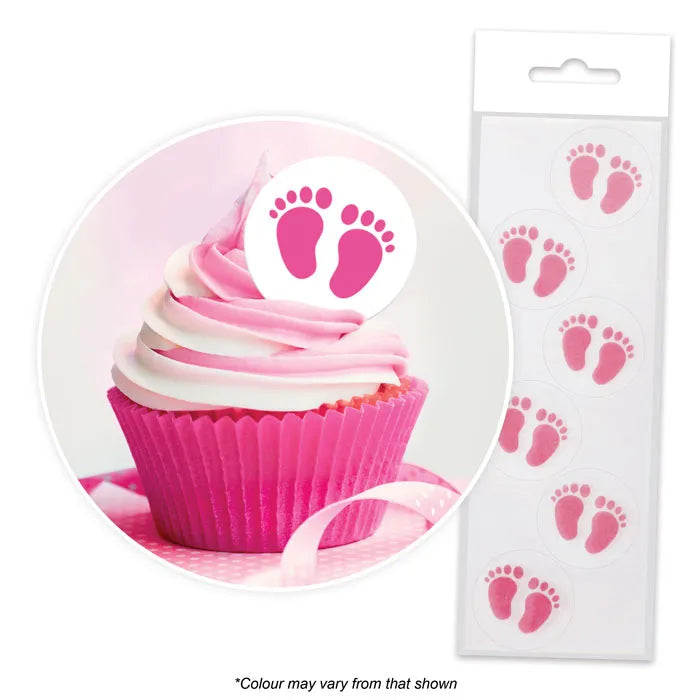 Pink Baby Feet Edible Wafer Cupcake Toppers 16pcs