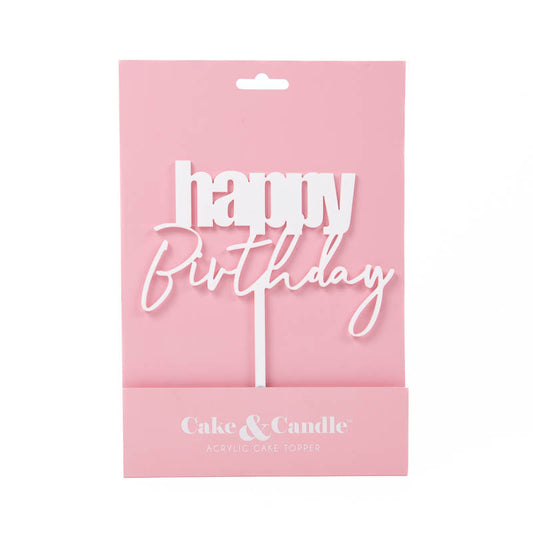 CURSIVE Happy Birthday Cake Topper - WHITE