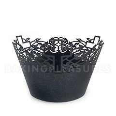 Cross Pearl Gunmetal Black Lace Cupcake Wrappers 12pcs