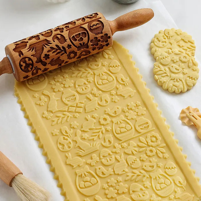 Easter Mix Embossed Wooden Rolling Pin 16.5cm