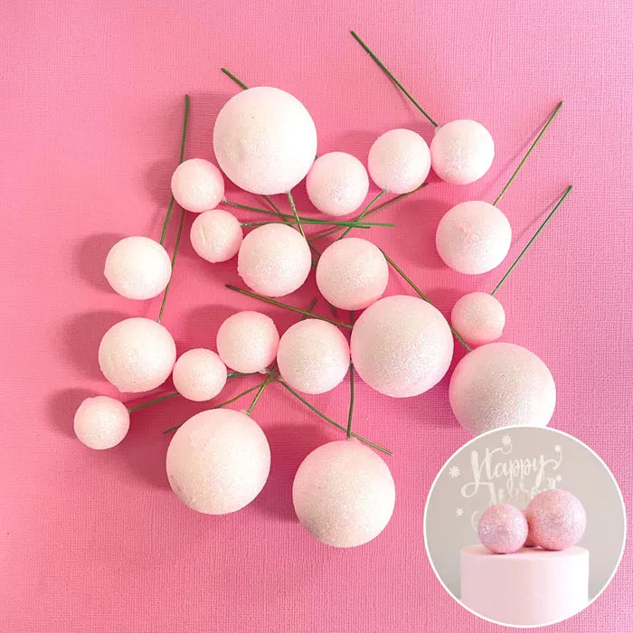 Glitter Baby Pink Deco Foam Ball Round Cake Topper (20 piece)
