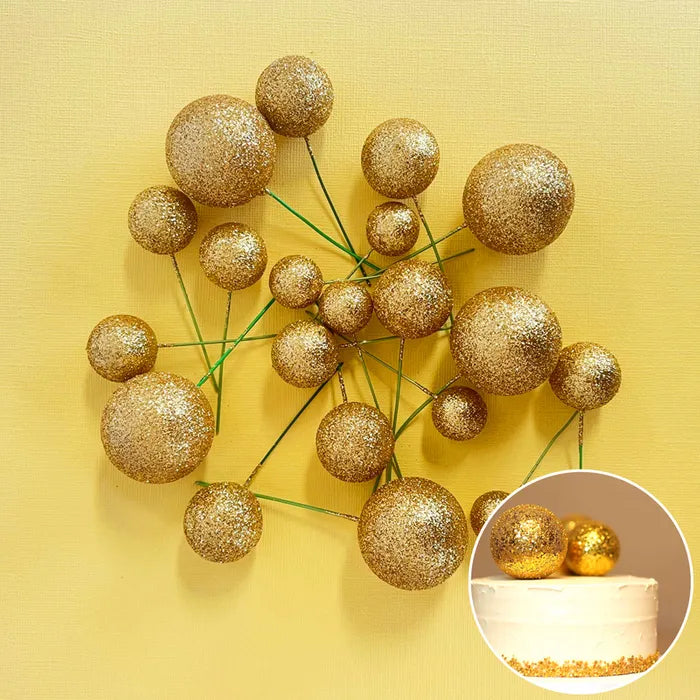 Glitter Gold Deco Foam Ball Round Cake Topper (20 piece)