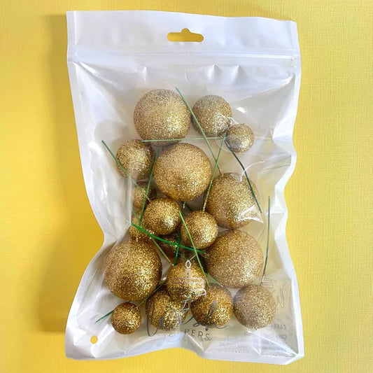 Glitter Gold Deco Foam Ball Round Cake Topper (20 piece)