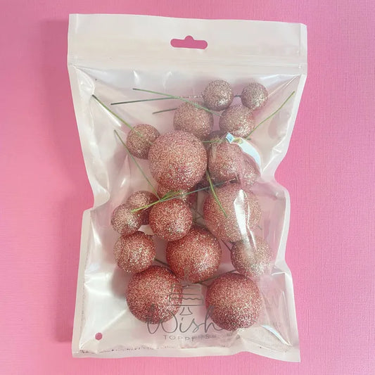 Glitter Rose Gold Deco Foam Ball Round Cake Topper (20 piece)