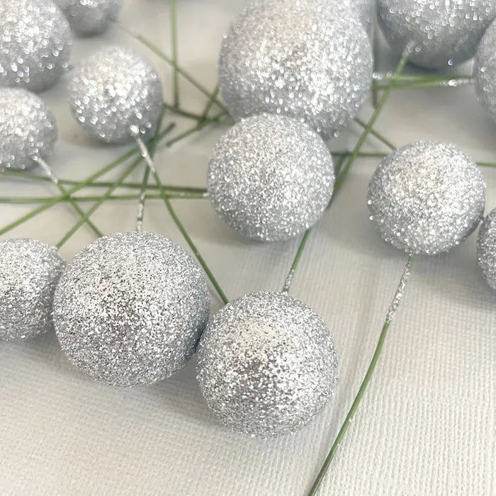 Glitter Silver Deco Foam Ball Round Cake Topper (20 piece)