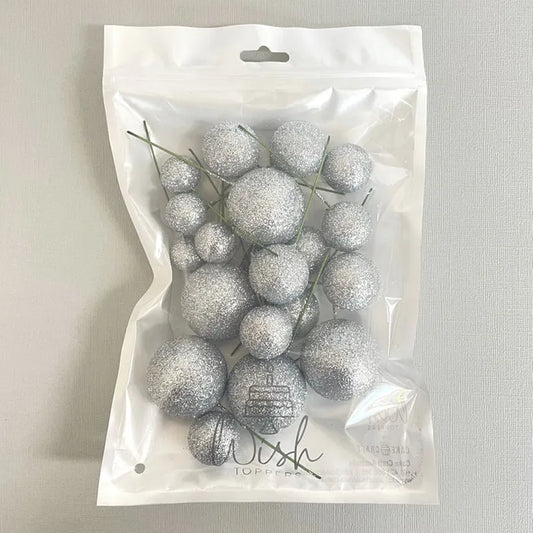 Glitter Silver Deco Foam Ball Round Cake Topper (20 piece)