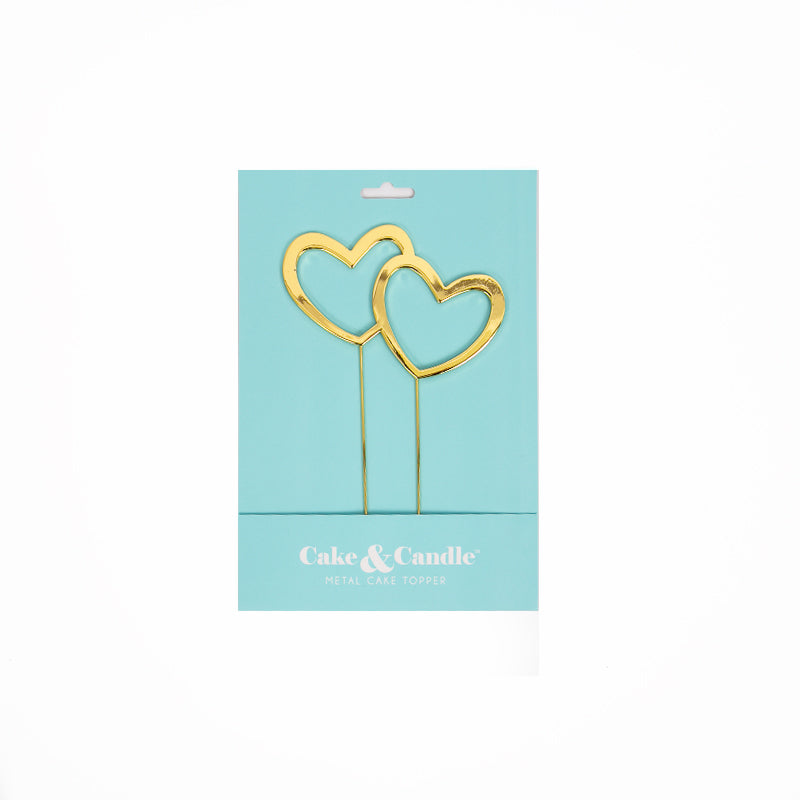 GOLD Metal Cake Topper - DOUBLE HEARTS LOVE