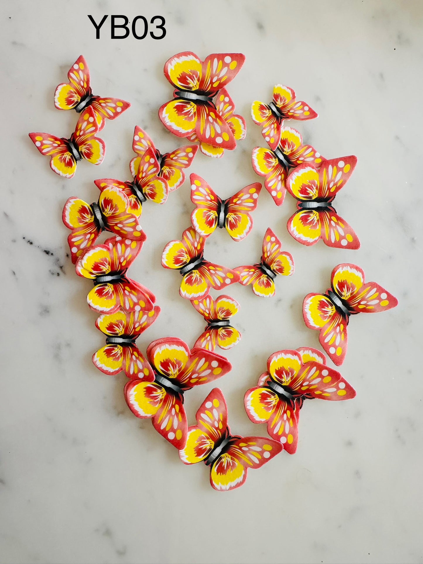Edible Wafer Cake Cupcake Topper | Yellow Butterfly (with red & white) (12 Pack)