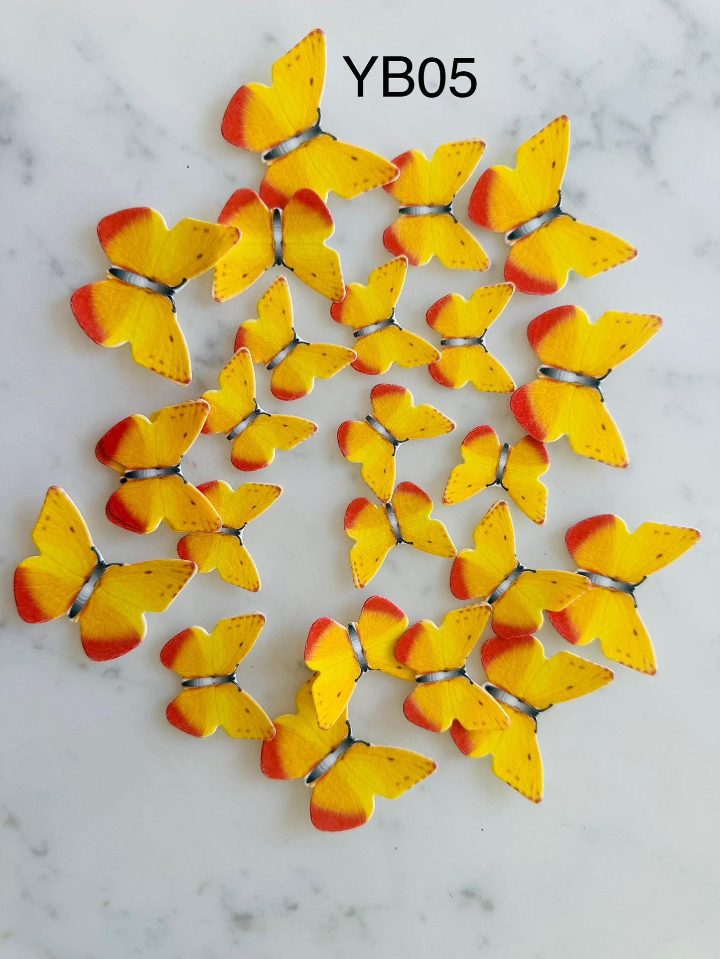 Edible Wafer Cake Cupcake Topper | Yellow Butterfly (red bottom) (12 Pack)