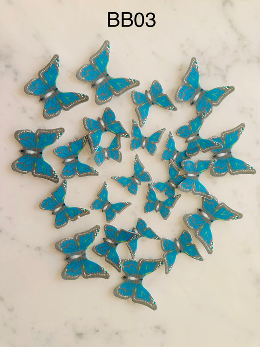 Edible Wafer Cake Cupcake Topper | Blue Butterfly (with grey border) (12 Pack)