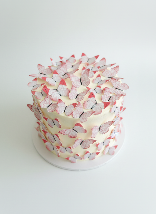 Edible Wafer Cake Cupcake Topper | Pink Butterfly (with white bottom) (12 Pack)
