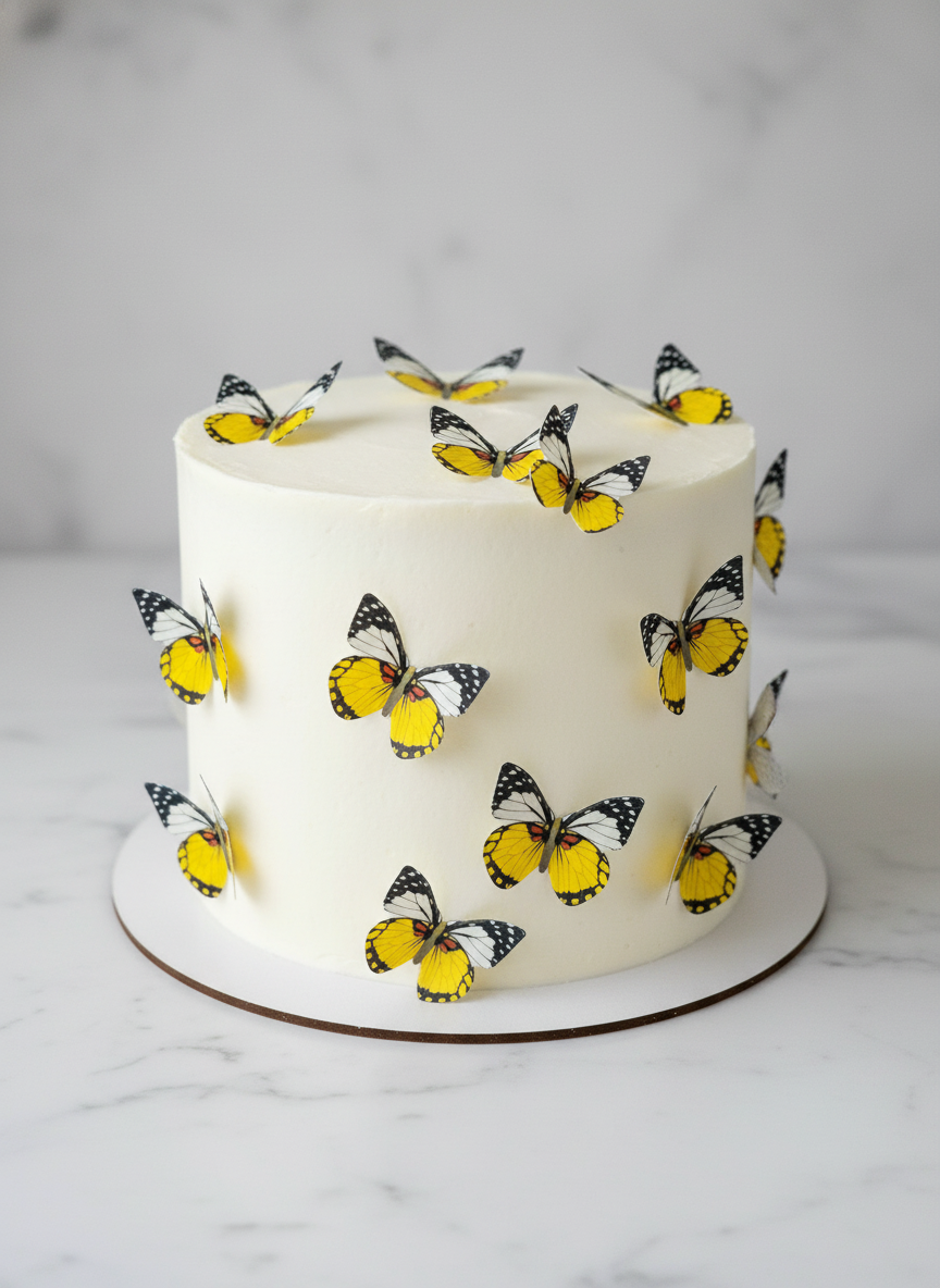 Edible Wafer Cake Cupcake Topper | Yellow Butterfly (yellow & black) (16 Pack)