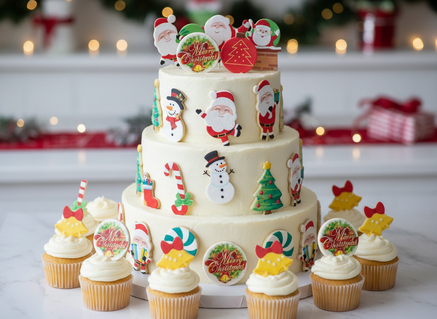 Edible Wafer Cake Cupcake Topper | Christmas Assorted (12 pack)