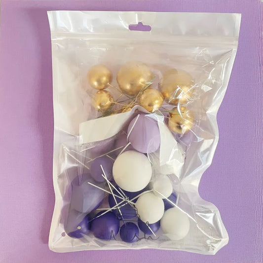 Purple, White & Gold Deco Foam Ball Round Cake Topper (32 piece)