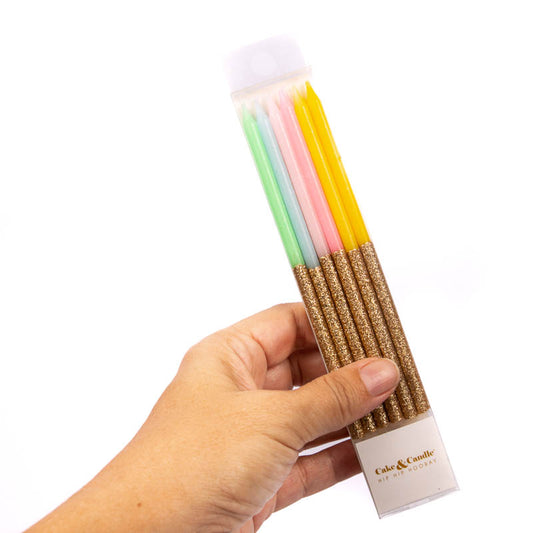 RAINBOW Glitter Dipped Cake Candles (Pack of 12)
