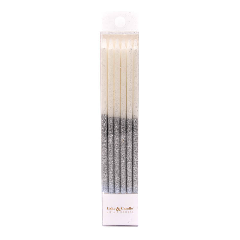SILVER Glitter Dipped Cake Candles (Pack of 12)