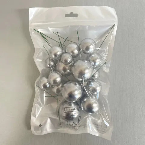 Shiny Silver Deco Foam Ball Round Cake Topper (20 piece)