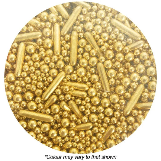 Sprink'd | Gold Metallic Mix Rods Cachous Pearls Sprinkles | 500g