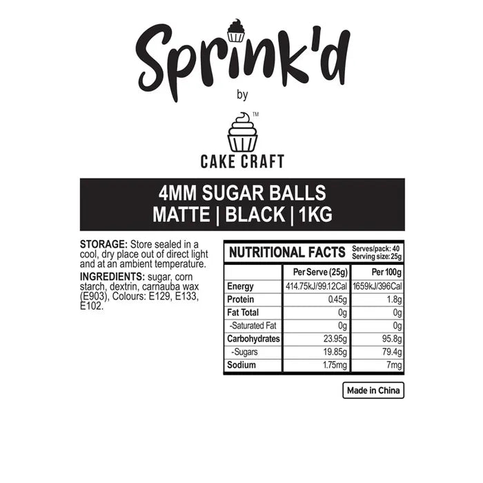 BULK Sprinkd 4mm Sugar Black Matte Sprinkles 1kg