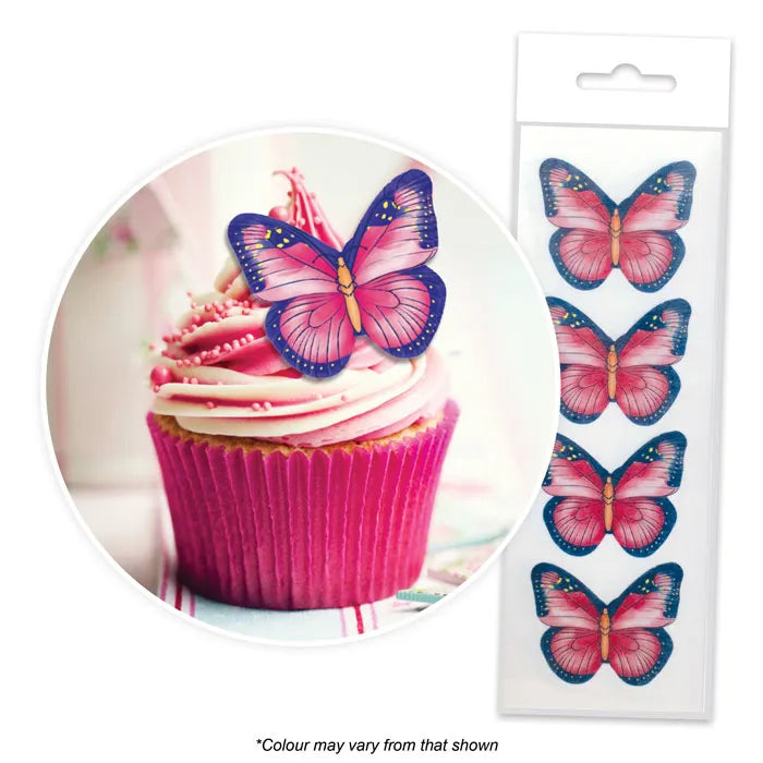 Pink & Purple Butterfly Edible Wafer Cupcake Toppers 16pcs