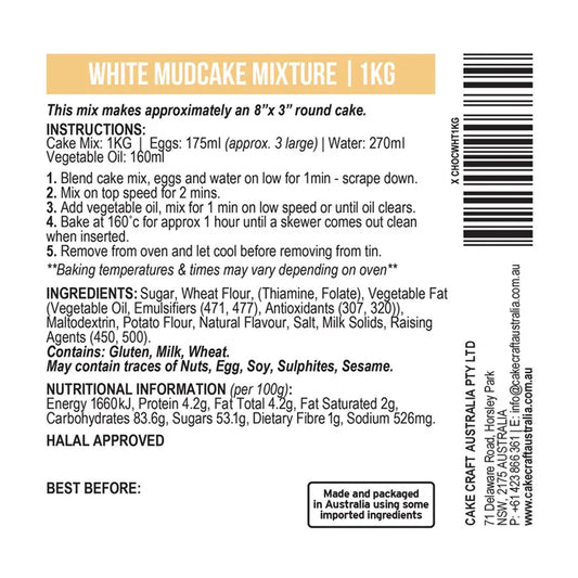 White Chocolate Mud Cake Mix 1 kg