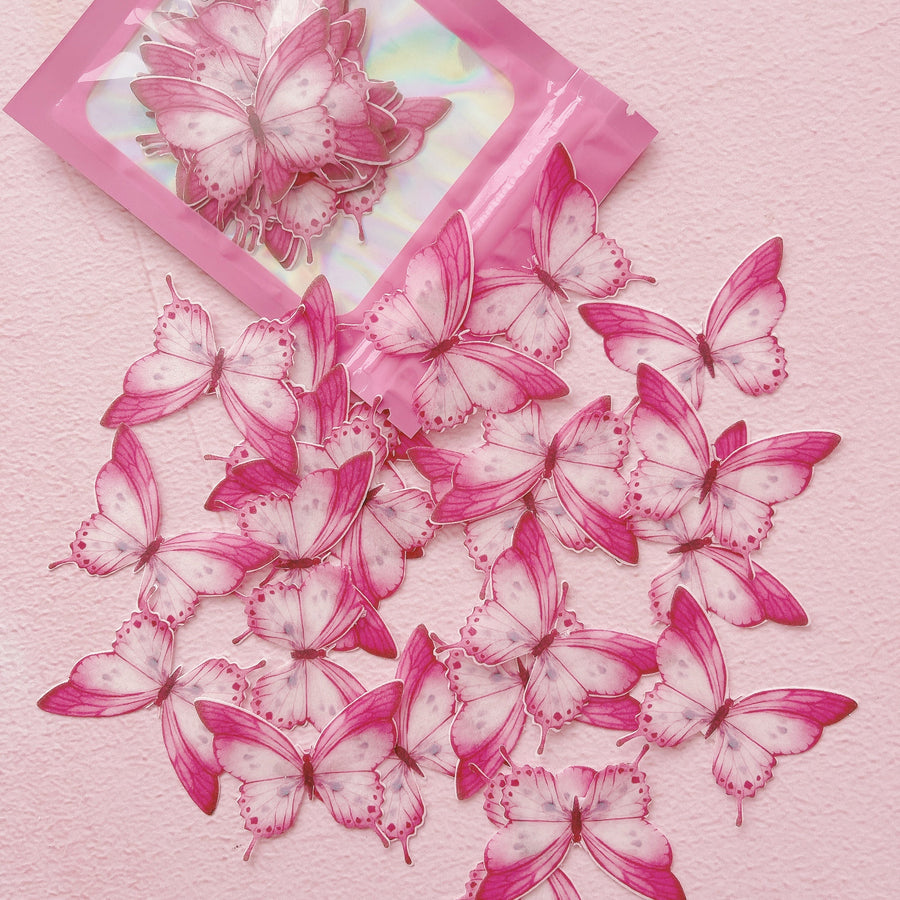 Edible Wafer Cake Cupcake Topper | Merlot Pink Butterflies - Set of 24