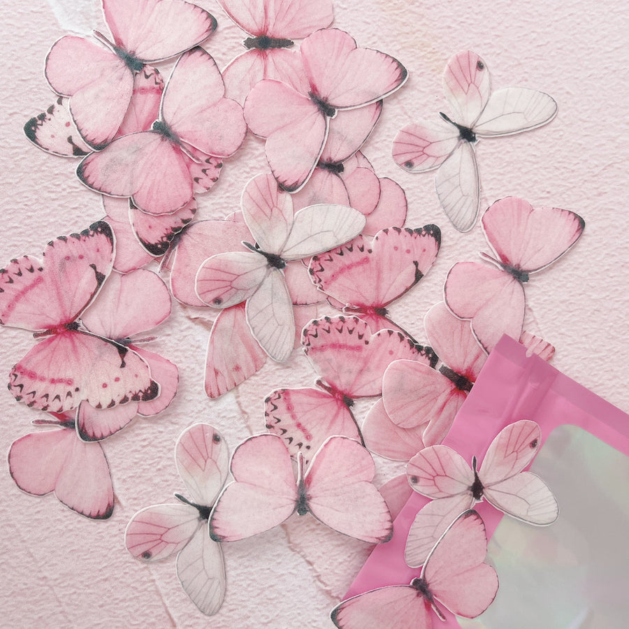 Edible Wafer Cake Cupcake Topper | Pretty In Pink Butterfly Butterflies - Set of 24