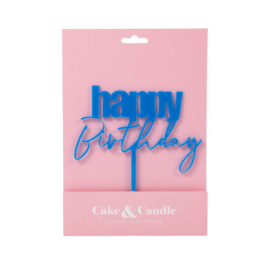 CURSIVE Happy Birthday Cake Topper - BLUE