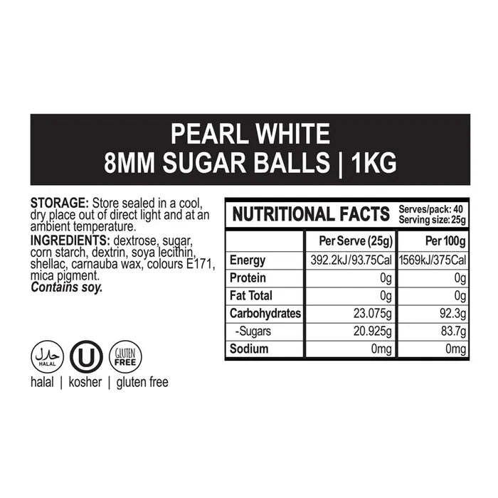 Sprink'd | 8mm Sugar Balls Pearl | White | 500G