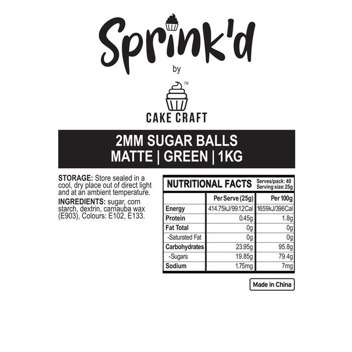 BULK Sprinkd Green Nonpareils 2mm Sprinkles 1kg