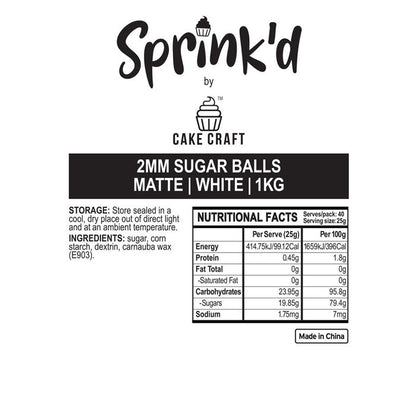 BULK Sprinkd White Nonpareils 2mm Sprinkles 1kg