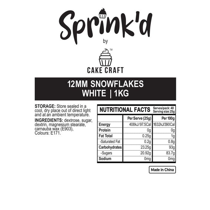 BULK Sprinkd White Christmas Snowflake Sprinkles 1kg
