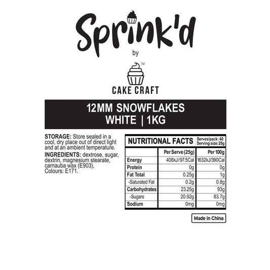 BULK Sprinkd White Christmas Snowflake Sprinkles 1kg