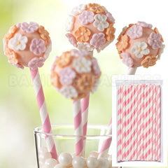 Candy Stripe Pink Cake Pop Sticks 25pcs