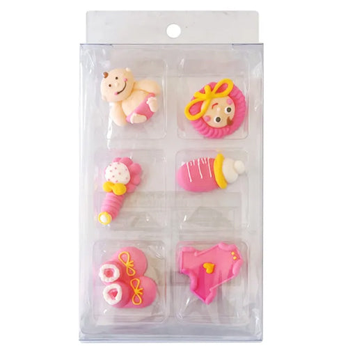 Edible Cupcake Toppers Decorations Christening Baby Pink 6pcs