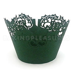 Christmas Holly Green Lace Cupcake Wrappers 12pcs
